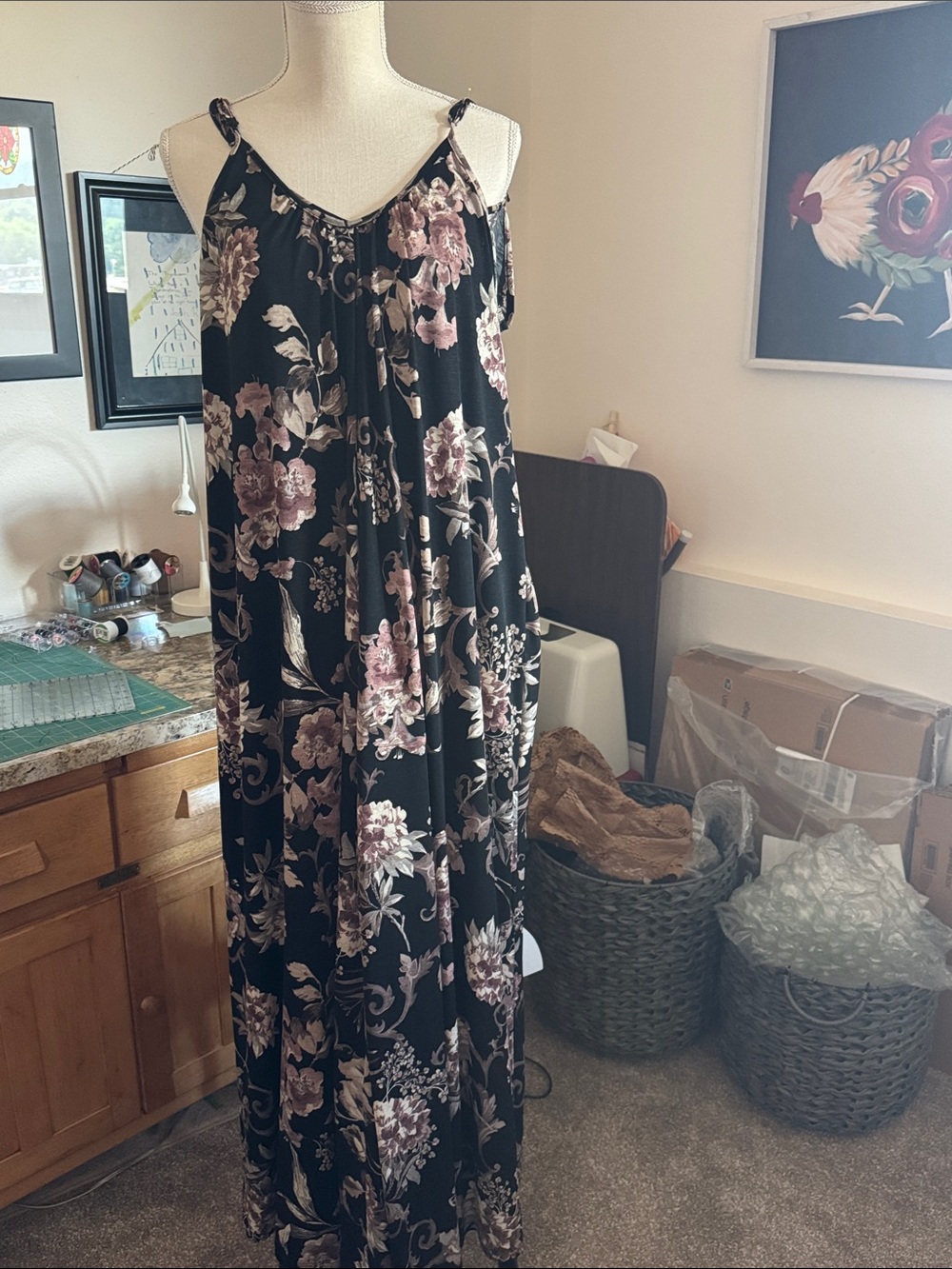 Black Floral Jumper with Pink Bouquet Print